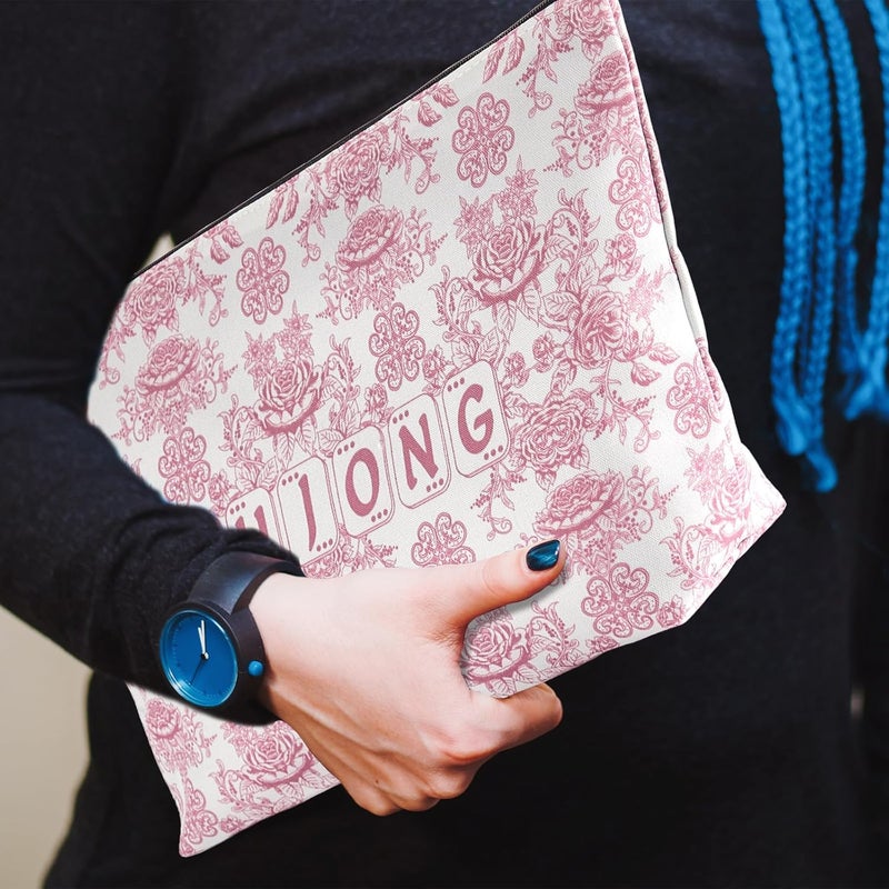 Bornerwhite Empty Mahjong Tiles Bag with Zippered 13x7.8 Inch Thickened Pink Print American Bag for 1.2 Inches Standard Size American Mahjong Tiles Accessories and Gifts(Case Only) - Image 5